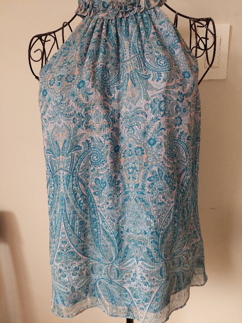 Ramy Brook Jolie Women's S Blouse Pleated texture Halter-style Neckline Paisley